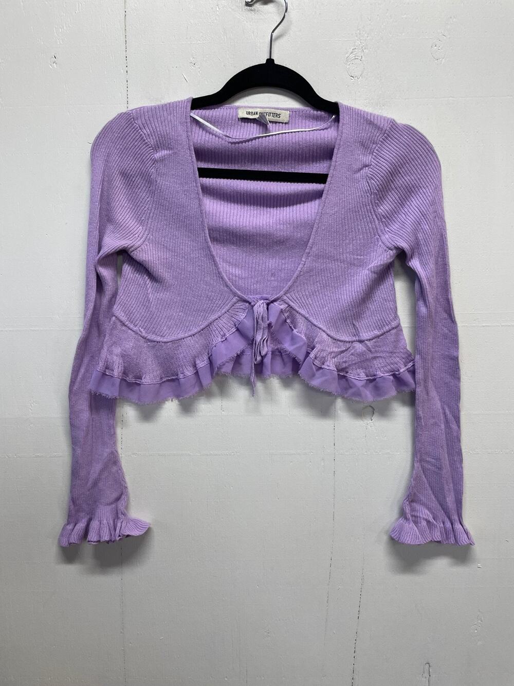 Urban Outfitters Women's Long Sleeve Lavender Crop Top Small Ties In Front Y2K